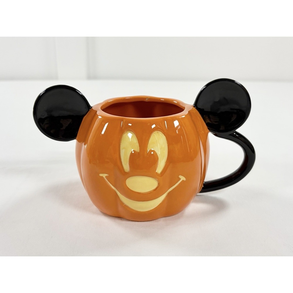 Disney Mickey Mouse Halloween Pumpkin Mug 3D Sculpted Jack O Lantern Ceramic Cup